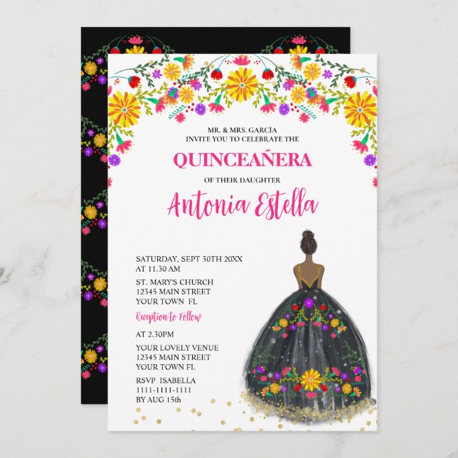 Quinceanera Mexican Fiesta Princess Dress  Invitation (Front/Back)