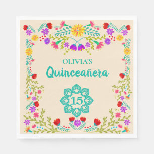Quinceanera Mexican Floral Sweet 15 Birthday Napkin