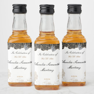 Quinceañera Mini Liquor Bottle Black and Gold Label