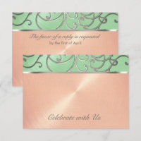 Quinceanera Mint Green Peach Silver Filigree Swirl