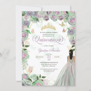 Quinceanera Mint Green Roses Elegant Butterflies Invitation