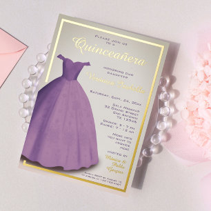 Quinceañera mis quince dress gold Foil Invitation