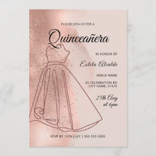 Quinceanera Mis Quince Dusty Rose Gold Elegant Invitation