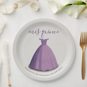 Quinceañera mis quince purple dress table decor  paper plate