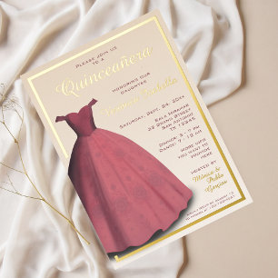 Quinceañera mis quince red dress Foil Invitation