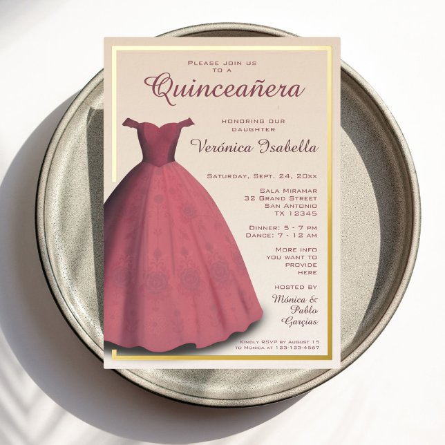 Quinceañera mis quince red dress Foil Invitation (Creator Uploaded)