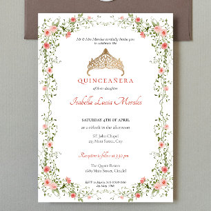 Quinceañera mis quince Tiara Floral Invitation