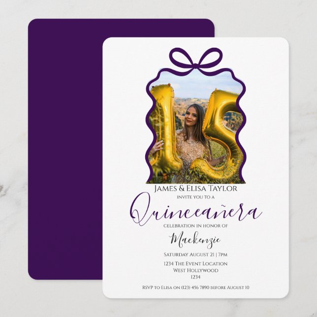  Quinceanera Modern Ribbon Frame Invitation (Front/Back)