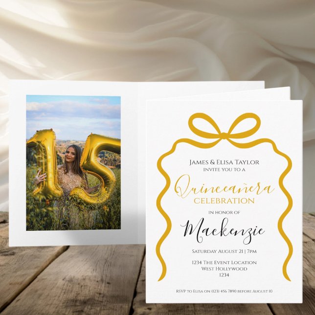  Quinceanera Modern Ribbon Frame Invitation (Quinceanera Modern Ribbon Frame Invitation by Ricaso. Add your own photograph to the inside)