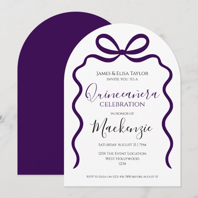  Quinceanera Modern Ribbon Frame Invitation (Front/Back)