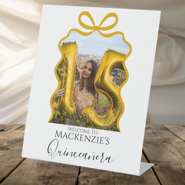  Quinceanera Modern Ribbon Frame Pedestal Sign (Quinceanera Modern Ribbon Frame Pedestal Sign by Ricaso. Add photo and 15 year olds name)