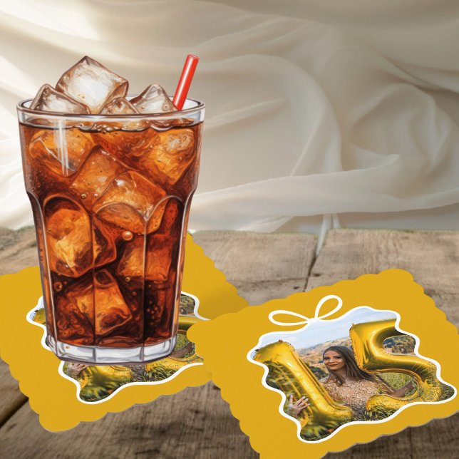 Quinceanera Modern Ribbon Photo Paper Coaster (Quinceanera Modern Ribbon Photo Paper Coaster by Ricaso. Celebrate the 15 year old in style)