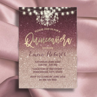 Quinceanera Modern Rose Gold & Burgundy Glitter Invitation