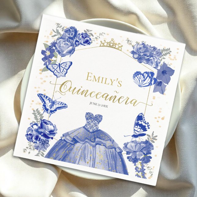 Quinceanera Napkins Royal Blue Dress Floral (Creator Uploaded)