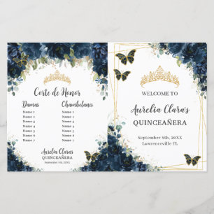 Quinceañera Navy Blue Floral Padrino Damas Program