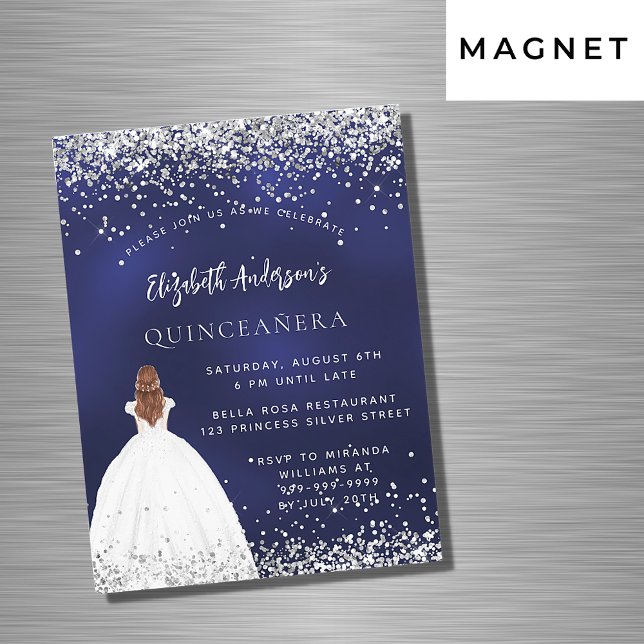 Quinceanera navy blue glitter dress luxury magnetic invitation (Creator Uploaded)