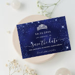Quinceanera navy blue glitter save the date Announcement Postcard<br><div class="desc">A girly and trendy Save the Date card for a Quinceañera,  15th birthday party. A navy blue,  uneven coloured background. Decorated with faux glitter sparkles and a tiara,  crown. The text: Save the Date is written with a large trendy hand lettered style script.</div>