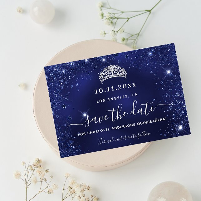  Quinceanera navy blue glitter sparkles Save The Date (Creator Uploaded)