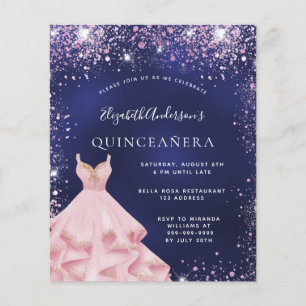 Quinceanera navy blue pink dress invitation