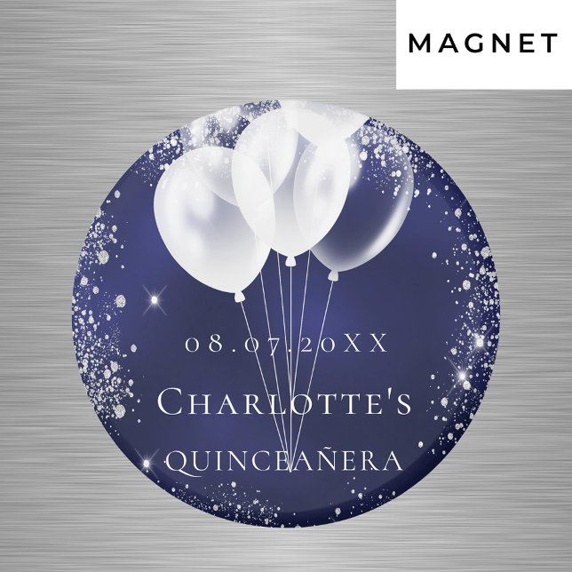 Quinceanera navy blue silver balloon Save the date Magnet (Creator Uploaded)