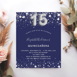Quinceanera navy blue silver budget invitation flyer