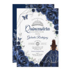 Quinceanera Navy Blue Silver Floral Dress