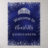 Quinceanera navy blue silver glitter welcome