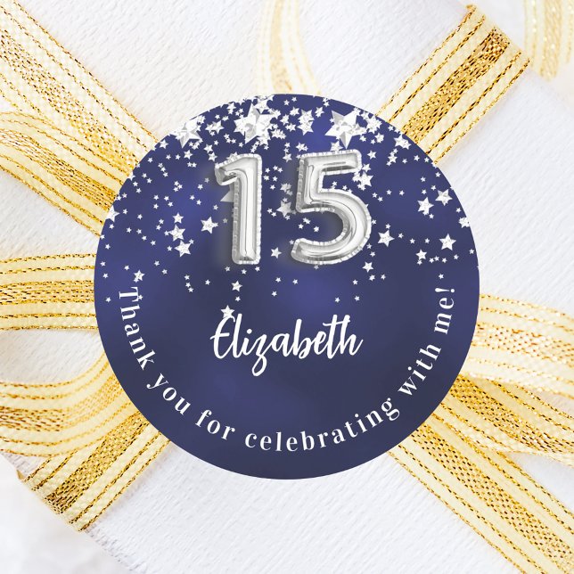 Quinceanera navy blue silver stars classic round sticker (Creator Uploaded)