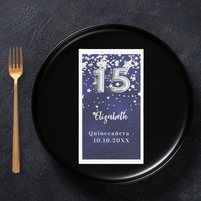 Quinceanera navy blue silver stars napkin (Creator Uploaded)