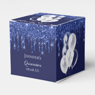 Quinceanera navy blue white balloons thank you favour box