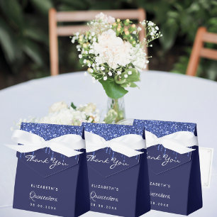Quinceanera navy blue white glitter thank you favour box