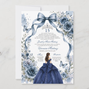 Quinceañera Navy Dress 15 Años Princess Tiara Invitation