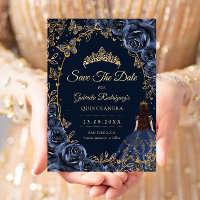 Quinceanera Navy Gold Butterflies Roses