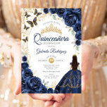 Quinceanera Navy Gold Floral Invitation<br><div class="desc">Navy,  gold and white Quinceanera celebration invitation. Features brunette girl in ball gown dress,  script font,  gold butterflies,  watercolor roses and tiara. Perfect for an elegant princess style glam celebration. Personalize with your own details. Printed Zazzle invitations or instant download digital printable template.</div>