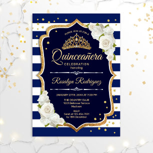 Quinceanera - Navy Gold White Invitation