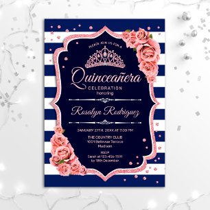 Quinceanera - Navy Rose Gold Invitation