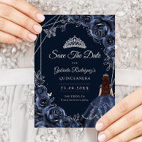 Quinceanera Navy Silver Butterflies Roses