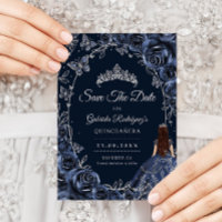 Quinceanera Navy Silver Butterflies Roses