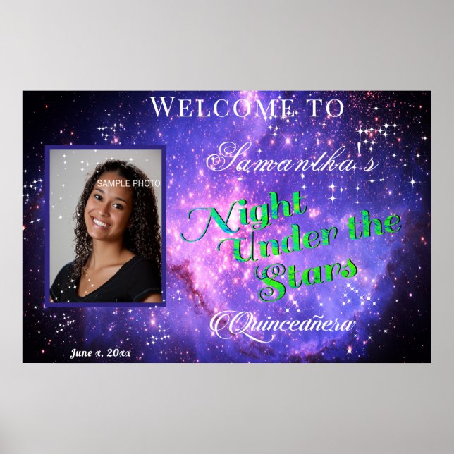 Quinceanera Neon Under the Stars Galaxy Quince Poster (Front)
