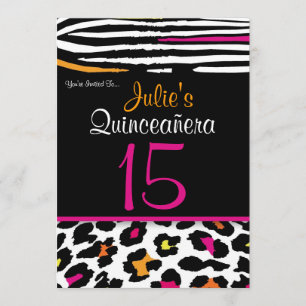 Quinceañera Neon Zebra Animal Print Invitation