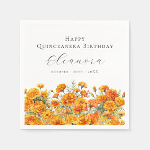 Quinceanera October Birth Month Flower Marigold Napkin