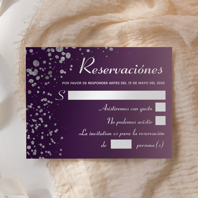 Quinceanera Ombre Purple Silver Spanish RSVP Invitation (Creator Uploaded)