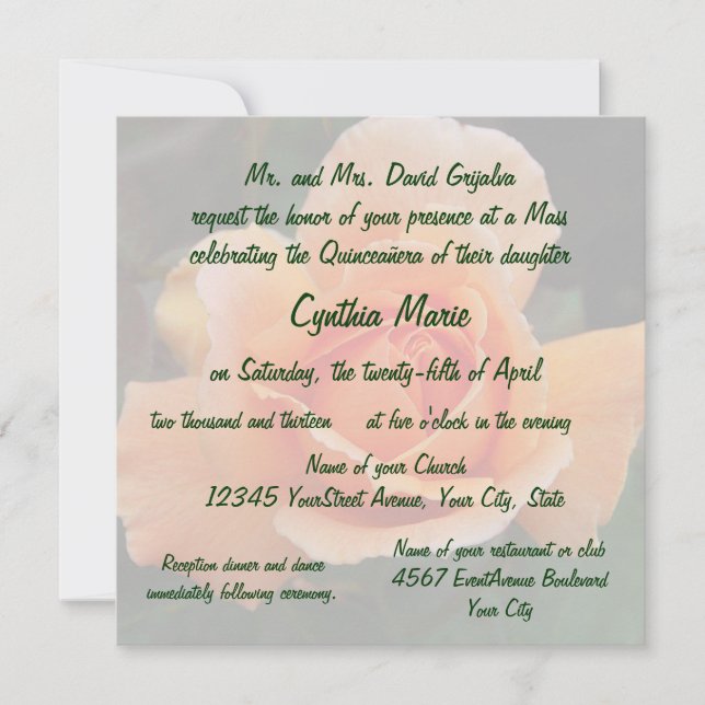 Quinceanera Orange Rose Birthday Invitation (Front)