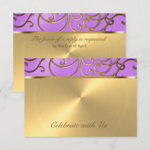 Quinceanera Orchid Purple and Gold Filigree Swirls Invitation