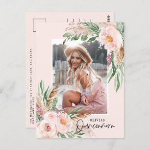 Quinceañera pale pink girly floral photo birthday postcard