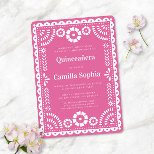 Quinceañera Papel Picado Elegant Bright Pink Invitation
