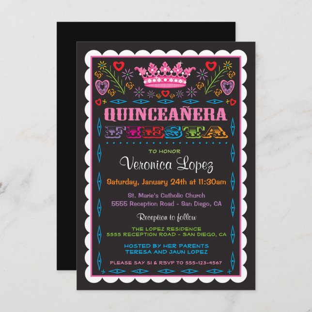 Quinceañera Papel Picado Fiesta Invitation (Front/Back)