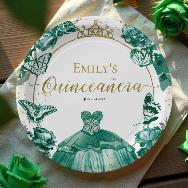 Quinceanera Paper Plates Emerald Green Dress (Creator Uploaded)
