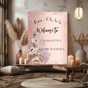 Quinceanera Paris eiffel tower rose gold welcome Poster