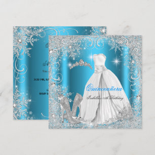 Quinceanera Party Blue Silver Winter Snowflakes Invitation
